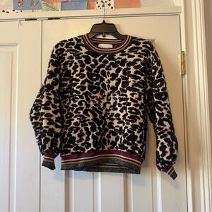 Saylor Fuzzy Leopard Print Striped Cuff Sweatshirt Size XS